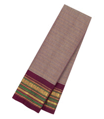 Dark Grey Handloom Gadwal Silk Cotton Saree With Stripes & Contrast Border -GA0463