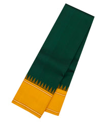 Bottle Green Handloom Korvai Kanchipuram Silk Saree With Contrast Silk Temple Border-KA16839