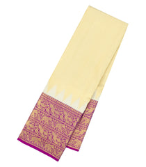 Gold Handloom Korvai Kanchipuram Tissue Silk Saree With Magenta Border-KA16284