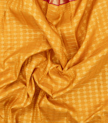 Mustard Handloom Korvai Kanchipuram Silk Saree With Floral Checks-KA16583