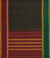 Black Handloom Kanchipuram Silk Saree With Checks & Ganga Jamuna Border -KA13814
