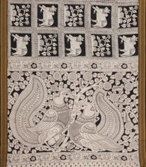 Black Printed Kalamkari Cotton Saree With Zari Border-KAL1219