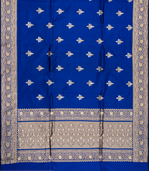 Blue Handloom Banarasi Silk Saree With Flower Buttas