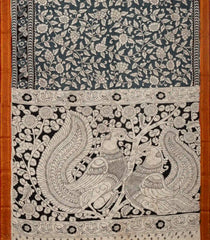 Grey Woven Kalamkari Printed Cotton Saree With Floral Motifs