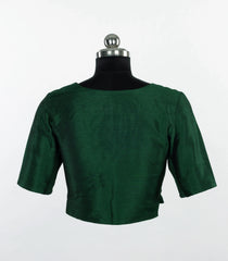 Bottle Green Raw Silk Elbow-Sleeve Blouse-RB5263