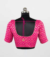 Rani Pink Blended Silk Banarasi Brocade Readymade Saree Blouse with Floral Motifs   -RB5283