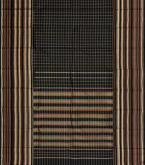 Black Handloom Kanchipuram Silk Saree With Zari Checks-KA15235