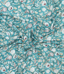 Turquoise Printed Jaipur Cotton Saree With Floral Motifs-JC1881