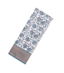 Grey Printed Chanderi Cotton Saree With Floral Motifs & Zari Border-CC1663