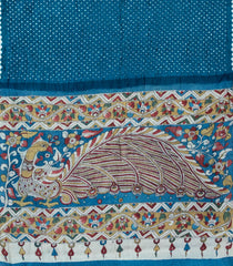 Blue Handloom Bandhej Tussar Silk Saree With Tie & Dye Motifs -TU3032