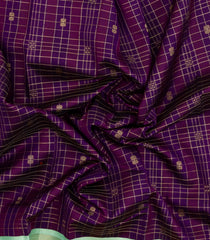 Dark Purple Handloom Korvai Kanchipuram Silk Saree With Checks & Buttas-KA15207
