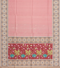Peach Printed Synthetic Tussar Silk Saree With Checks-BL6066