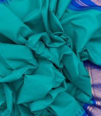 Cyan Handloom Gadwal Cotton Saree With Checks & Contrast Border-GA0256