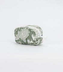 Cardamom Green Cotton Bagru Printed Coin Pouch With Zipper-ACS1069