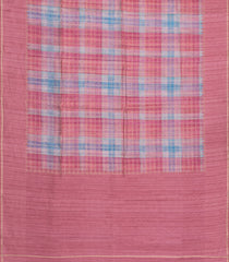 Peach Printed Synthetic Dupion Saree With Checks & Contrast Border-BL6049