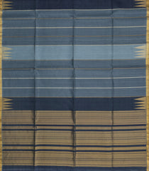 Navy Blue Woven Kora Soft Silk Saree With Stripes & Temple Border-SO4747