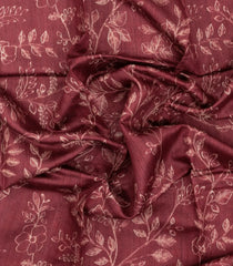 Maroon Printed Tussar Silk Saree With Floral Motifs-TU3656