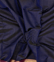 Navy Blue Handloom Silk Cotton Saree With Zari Checks & Contrast Border-SC4565