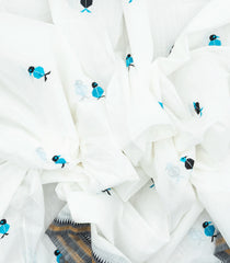 White Woven Chirala Cotton Saree With Bird Buttas & Grey Border-CR1281