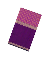 Pink Handloom Silk Cotton Saree With Checks-SC4285