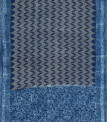 Indigo Printed Jaipur Cotton Saree With Chevron Motifs-JC1456
