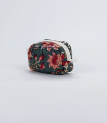 Dark Grey Cotton Bagru Printed Coin Pouch With Zipper-ACS1074
