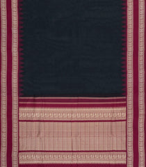 Black Handloom Kanchi Cotton Saree With Contrast Silk Border-KC1796