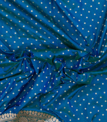 Blue Handloom Banarasi Silk Saree With Floral Motifs-BE1823