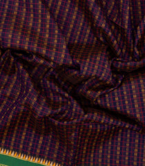 Navy Blue Handloom Silk Cotton Saree With Checks -SC3922