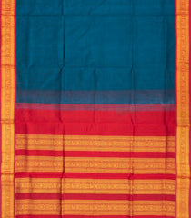 Royal Blue Handloom Korvai Silk Cotton Saree With Contrast Border-SC3680