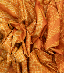 Orange Handloom Tussar Silk Saree With Printed Tie & Dye Motifs & Contrast Pallu-TU2811