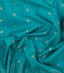 Turquoise Handloom Soft Silk Saree With Square Buttas-SO4459