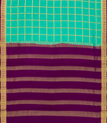 Aquamarine Woven Mysore Crepe 9 Yards Silk Saree With Floral Checks & Contrast Border-MS3195