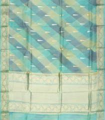 Aquamarine Handloom Banarasi Organza Silk Saree With Ombre & Floral Motifs-BE1492