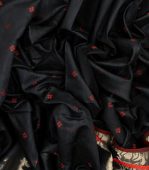 Black Woven Synthetic Dola Saree With Floral & Deer Motifs-BL4495