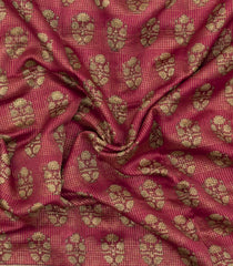 Pink Printed Chanderi Cotton Saree With Checks & Floral Motifs-CC1617