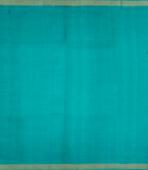 Cyan Woven Tussar Silk Saree With Floral Motifs & Zari Border-TU3536