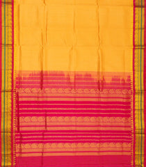 Mango Yellow Handloom Korvai Silk Cotton Saree With Zari Checks