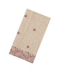 Taupe Woven Synthetic Dupion Saree With Crimson Floral Buttas-BL5050