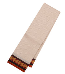 Off White Handloom Korvai Kanchipuram Silk Saree With Stripes -KA14719