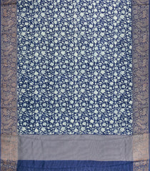 Steel Blue Printed Chanderi Cotton Saree With Zari Border-CC1513