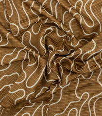 Dark Beige Printed Tussar Silk Saree With Stripes & Abstract Motifs-TU3605