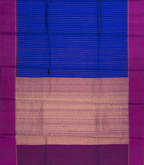 Blue Woven Dupion Silk Saree With Dotted Stripes & Contrast Border-DS0640