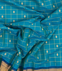 Turquoise Handloom Gadwal Silk Cotton Saree With Checks & Buttas-GA0402