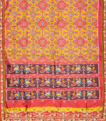 Mustard Handloom Blended  Silk Saree With Ikat Motifs & Hand Embroidered Selvage-EN1715