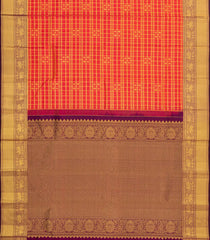 Red Handloom Kanchipuram Silk Saree With Checks & Buttas-KA14350