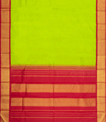 Neon Green Handloom Korvai Kanchipuram Silk Saree With Crimson Border-KA15886