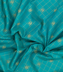 Cyan Handloom Kanchipuram Silk Saree With Checks & Buttas-KA15446