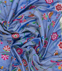 Steel Blue Handloom Patola Silk Saree With Hand Embroidered Motifs-EN2123