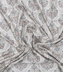 White Printed Synthetic Kotha Silk Saree With Zari Border-SY0032